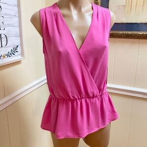 Halogen Pink Wrap Front Peplum Sleeveless Blouse